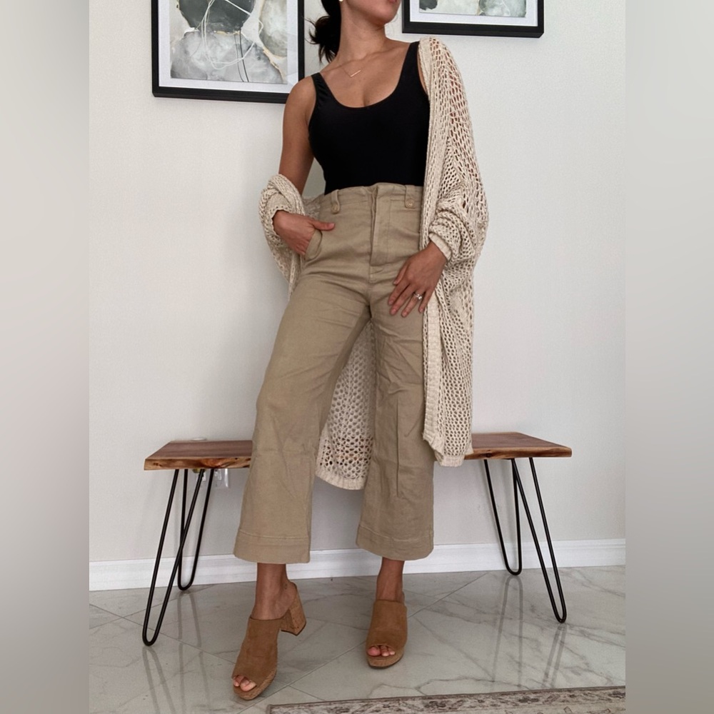 High rise khaki wide leg pants